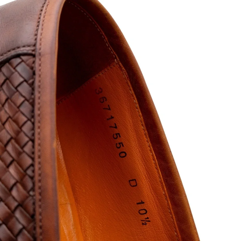Santoni Woven Leather Loafers Mens US 10.5 UK 9.5 EU 44 Brown Handwoven